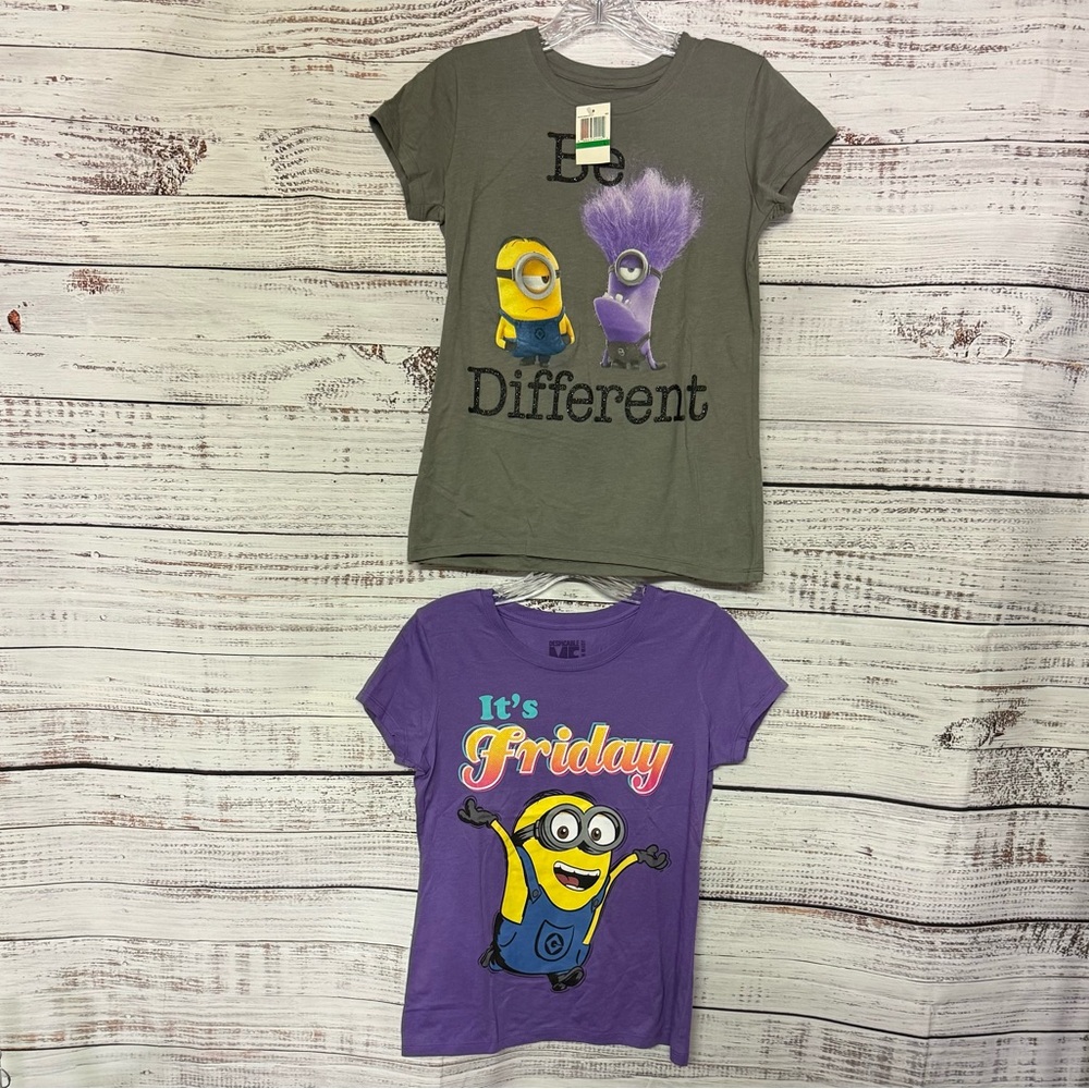 Universal Gray and Purple Minions Tees Short Sleeve